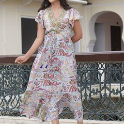 IKRASS Women Ethnic Motifs Printed Flutter Sleeve Ruffled Fit & Flare Midi Dress-4