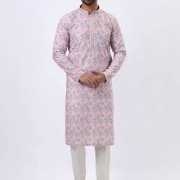azania Floral Printed & Embroidered Thread Work Straight Kurta with Pyjamas-image-12