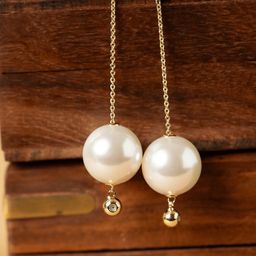 Rukhmani Gold Plated Dangling Pearls Studded Spherical Shaped Drop Earrings-image-37