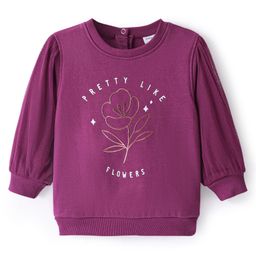 Babyoye Eco Conscious 100% Cotton Full Sleeves Sweatshirts With Text Print - Magenta & Purple-image-3