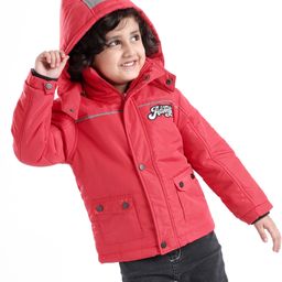 Babyhug Full Sleeves Woven Detachable Hood Jacket Text Embroidery - Red-picture-13