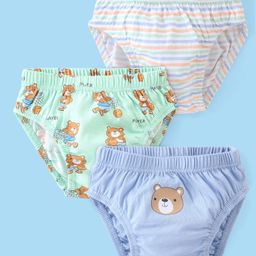 Babyhug 100% Cotton Antibacterial Briefs Teddy Print Pack Of 3 - Purple & Blue-14