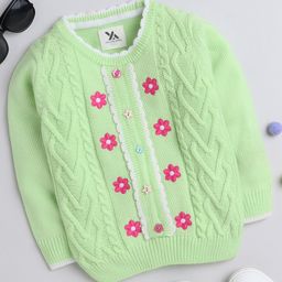 Yellow Apple Acrylic Full Sleeves Pullover  with Floral Design - Green-image-56