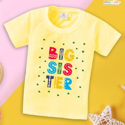 babywish Raksha Bandhan Theme Cotton Spun Half Sleeves Big Sister & Heart Printed Tee - Lemon Yellow-picture-49