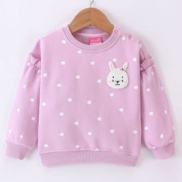 Little Kangaroos Fleece Full Sleeves Sweatshirt With Teddy Patch & Dots Print - Pink-image-46