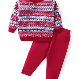 Babyhug Knitted Full Sleeves Sweater Set with Heart Design - Multicolour-picture-2