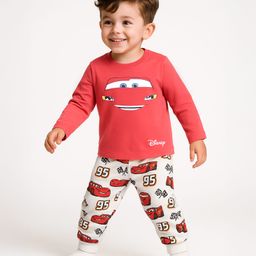 Babyhug Disney Single Jersey Knit Full Sleeves Night Suit With Cars Graphics - Red & White-image-50