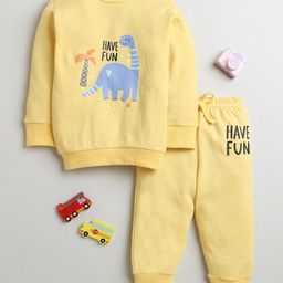 BUMZEE Cotton Full Sleeves Dinosaur Printed Coordinating Sweatshirt & Joggers Set - Yellow-image-101
