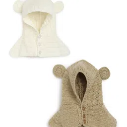 MayRa Knits Pack Of 2 Hand Knitted Ear Applique Designed Caps - White & Brown-picture-43