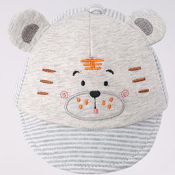Babyhug Cotton Baseball Cap with Bear Applique - Grey-image-15
