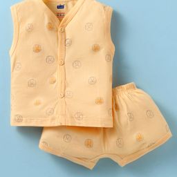 Simply Sinker Knit Sleeveless Shorts Night Suit With Animal Print - Orange-image-90
