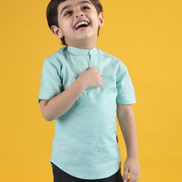 Polka Tots Half Sleeves Solid Kurta - Aqua Blue-image-64