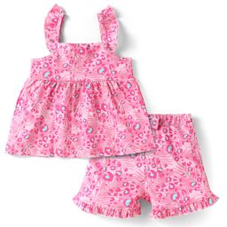 Babyhug Single Jersey Knit Sleeveless Top & Shorts with Jungle Print - Pink-image-65