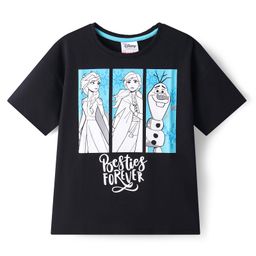HoneyHap Disney Terry Knit Half Drop Shoulder Sleeves T-Shirt with Elsa & Friends Graphics - Black-image-94
