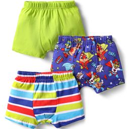Babyhug 100% Cotton Trunks With Stripes & Ninja Turtles Print Pack Of 3 - Neon Green Blue & Red-image-72
