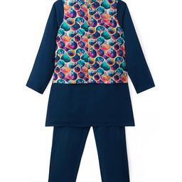Pine Kids Woven Full Sleeves Kurta Pajama Set with Jacket & Print - Navy Blue-picture-25
