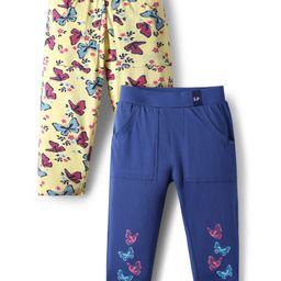 Honeyhap Cotton Elastane Knit Butterfly Printed Three Forth Length Leggings With Bio Finish Pack Of 2 - Limoges & Lemon Maringue-image-97