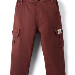 Babyhug Full Length Twill Solid Trousers With Stretch - Brown-picture-38