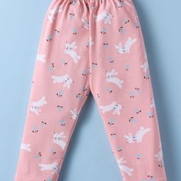 Simply Cotton Lycra Knit Full Length Leggings With Bunny & Floral Print - Baby Pink-image-52