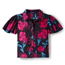 Pine Kids Woven Flutter Sleeves Shirt Style Top With Floral Print - Black-image-78