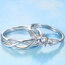 AGARWALPRODUCT Set Of 2 Silver-Plated Cubic Zirconia Stone Studded Adjustable Finger Rings-image-98