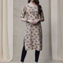 7Threads Women Ethnic Motifs Printed Sequinned Floral Crepe Kurta-image-92