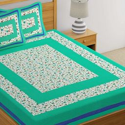 Myntra Elegant Homes Floral Printed 144 TC Queen Cotton Bedsheet with 2 Pillow Covers-image-56