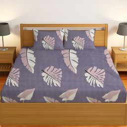 IVAZA Purple Floral 300 TC Queen Bedsheet with 2 Pillow Covers-image-88