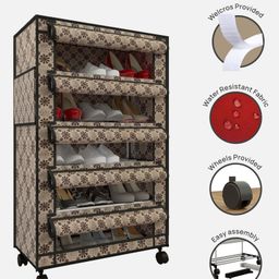 Fabura 5 Layers Shoe Rack With Wheels In Floral Print Color image 5