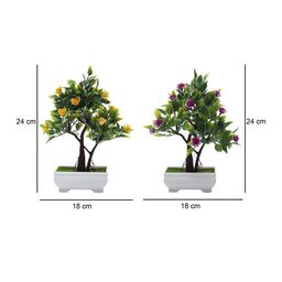 FOLIYAJ Set of 2 Multicoloured Artifical 2-Trunk Bonsai Tree With Pot image 4