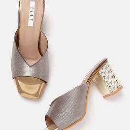 ELLE Silver-Toned Shimmer Block Heels-4