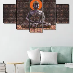 SAF Brown & Orange 5 Pieces Religious Wall Paintings-image-56