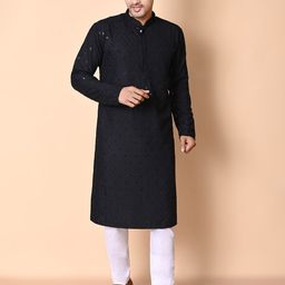 AHLAN APPARELS Geometric Embroidered Sequinned Mandarin Collar Kurta With Pyjamas-picture-57