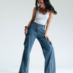 FREAKINS Indigo Pintuck Women Straight Fit High-Rise Cargo Jeans-image-75