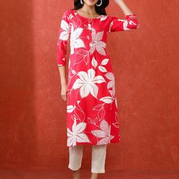 Jaipur Kurti Floral Embroidered Printed Kurta-picture-14
