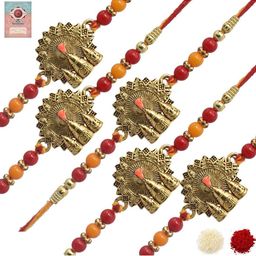 MEIRA JEWELLERY Set Of 5 Designer Beaded Rakhis With Assorted Greeting Card & Roli Chawal-20