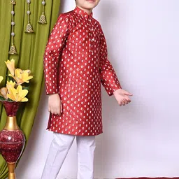 NFC CREATION Boys Floral Embroidered Regular Sequinned Dupion Silk Kurta with Pyjamas image 2