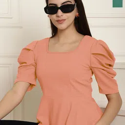 Metronaut Women Pack of 2 Puff Sleeve Peplum Top-picture-16