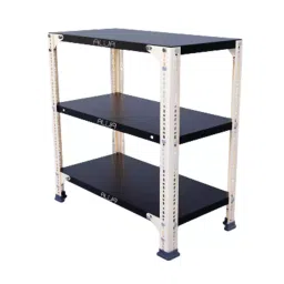 Menage 24x23x12 Inch 3 Shelf Metal Black and Ivory Slotted Angle Rack-image-54