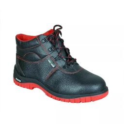 Safe Ride Steel Toe Safety Shoes PVC Double Density High Ankle Black & Red Buff Leather Size UK5, Chrome-image-41