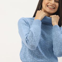 DressBerry Women Blue Self-Design Sweater-image-23