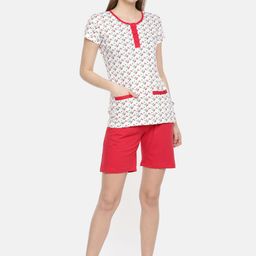 zebu Women White & Red Printed Night Suit-picture-33