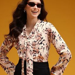 HERE&NOW Abstract Print Scarf Neck Top-1