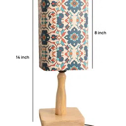 Green Girgit Cream Coloured Printed Wood Square Table Lamp With Bulb image 5
