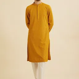 Manyavar Floral Embroidered Mandarin Collar Thread Work Straight Kurta With Trouser-image-42