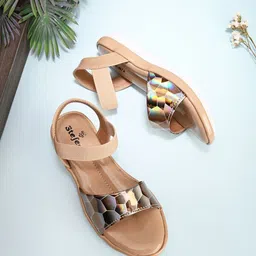STEFENS Girls Printed Ankle Loop Open Toe Flats image 1