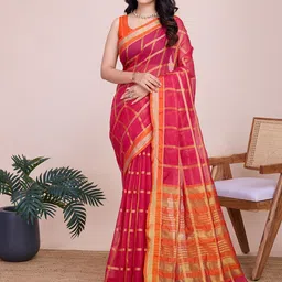 LeeliPeeri Designer Women Checked Woven Design Zari Saree-43
