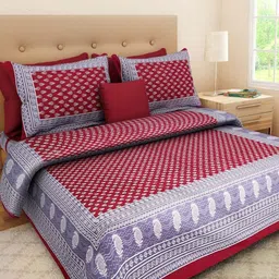 Aura Red And Purple Printed Pure Cotton 144 TC Queen Bedsheet Set 2.10 m X 2.30 m-image-51