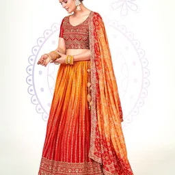 SHOPGARB Embroidered Thread Work Semi-Stitched Lehenga & Unstitched Blouse With Dupatta-image-4