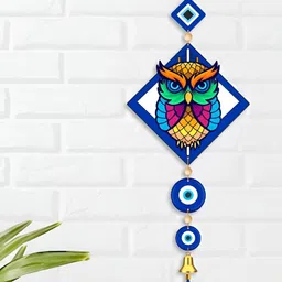 Shivmaan Art Blue & White Owl Evil Eye Printed Wooden Wall Hangings-image-40
